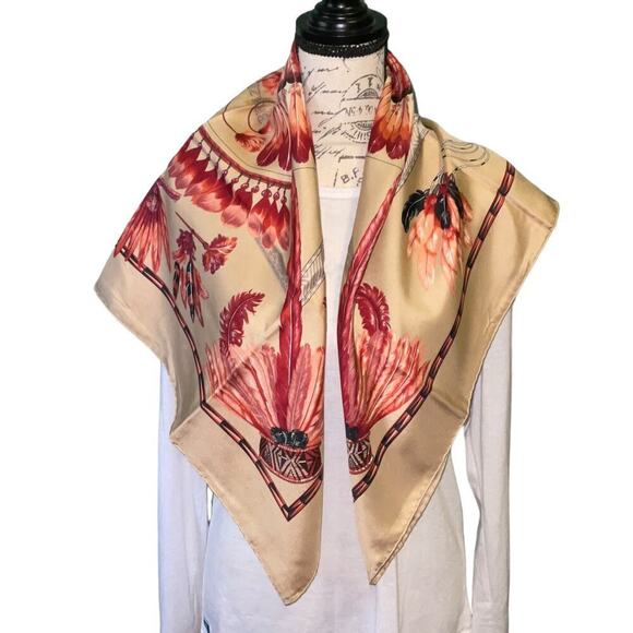 Hermes Vintage BRAZIL Feather Motif Silk Scarf 90cm Square - Picture 1 of 16